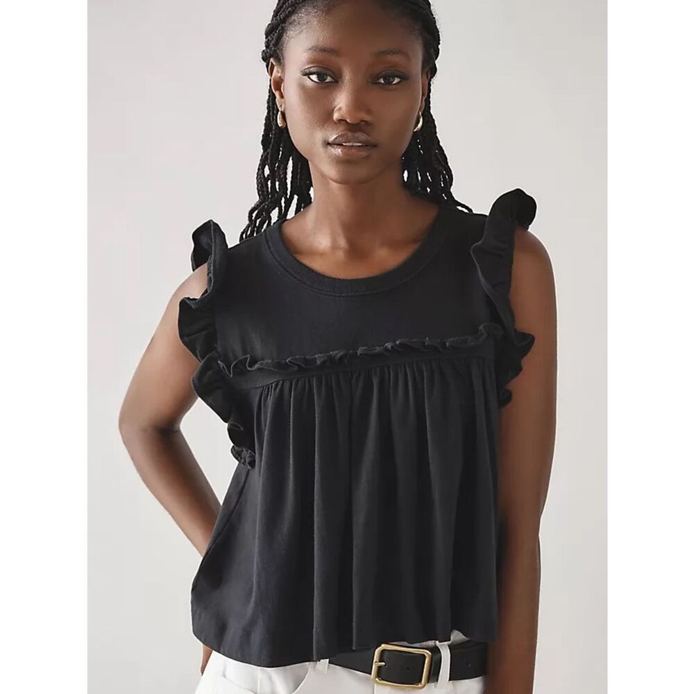 Anthropologie Maeve Sleeveless Ruffle Blouse Black Size Small NWOT